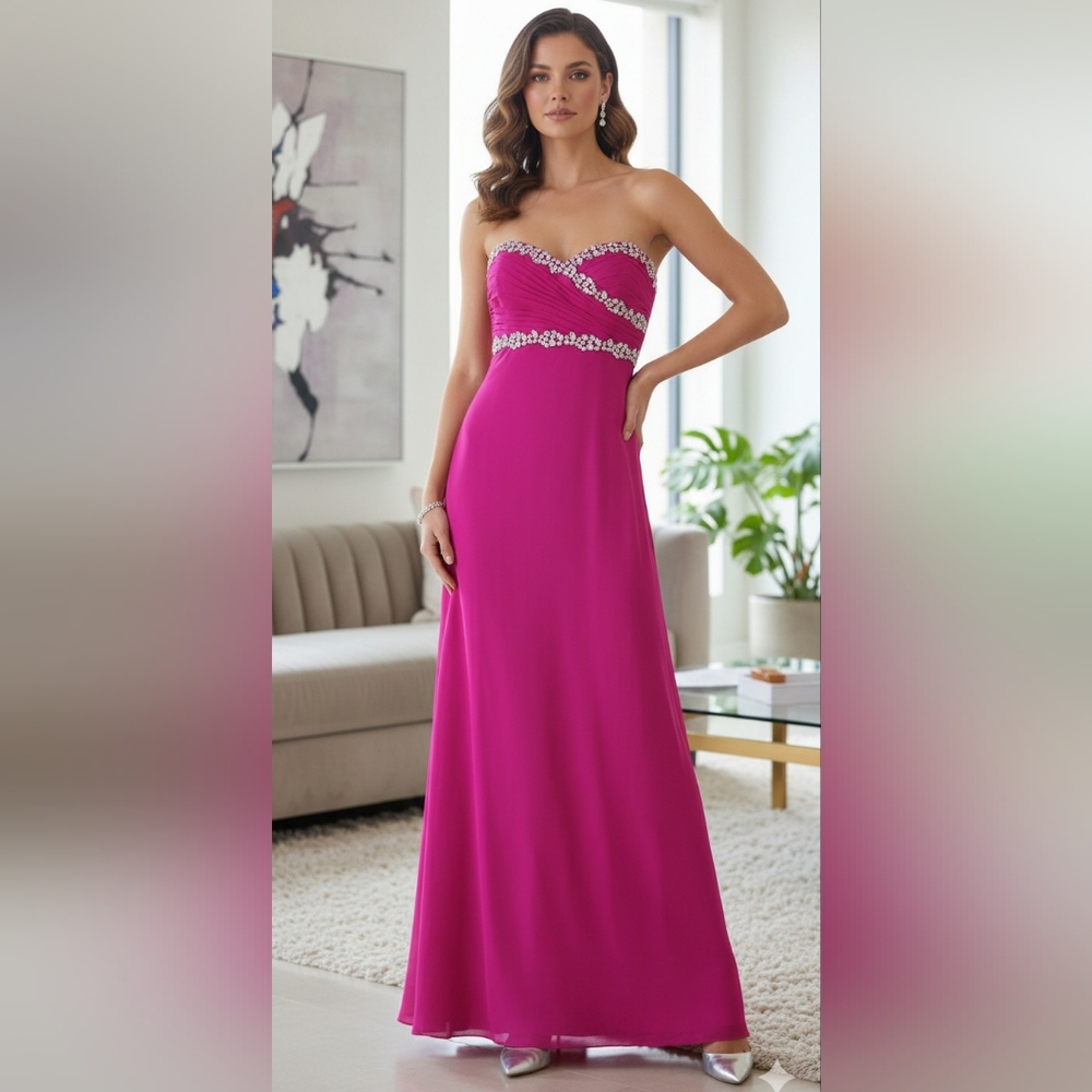 NWOT Marchessa Notte Pink maxi SILK strapless dress 4